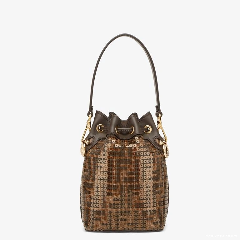 Cheap HOT Bag Fabric Motif Bucket Sequins Brown Mon with FF Mini In Fendi Tresor 0721